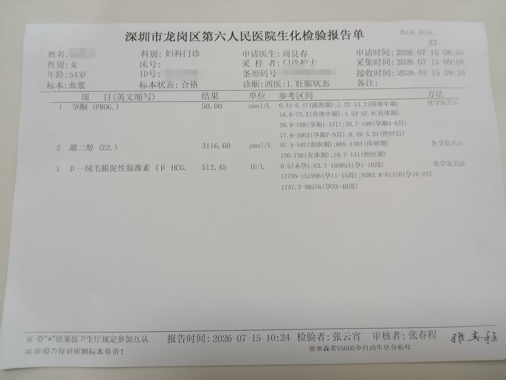 已隐去身份信息的检查报告记录